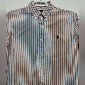 Ralph Lauren Custom Fit Shirt L Orange Blue Stripe Preppy Old Money Button Down